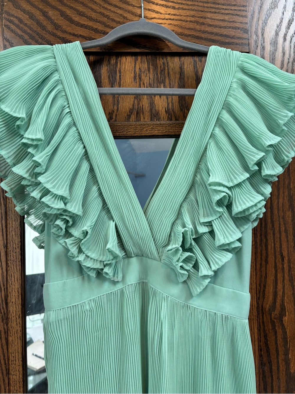 Topshop Mint Green Pleated Ruffle Prom Dress